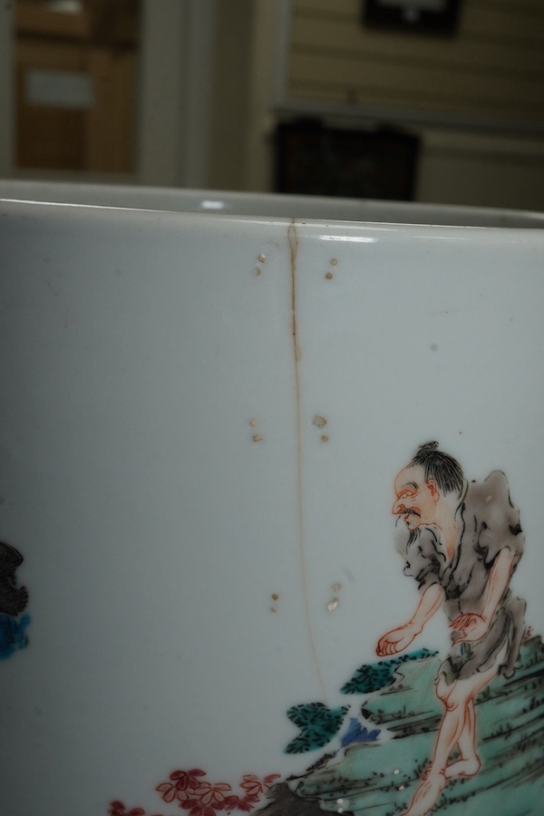 An unusual Chinese famille rose ‘fishermen’ brushpot, bitong, Yongzheng period (1723-35)
